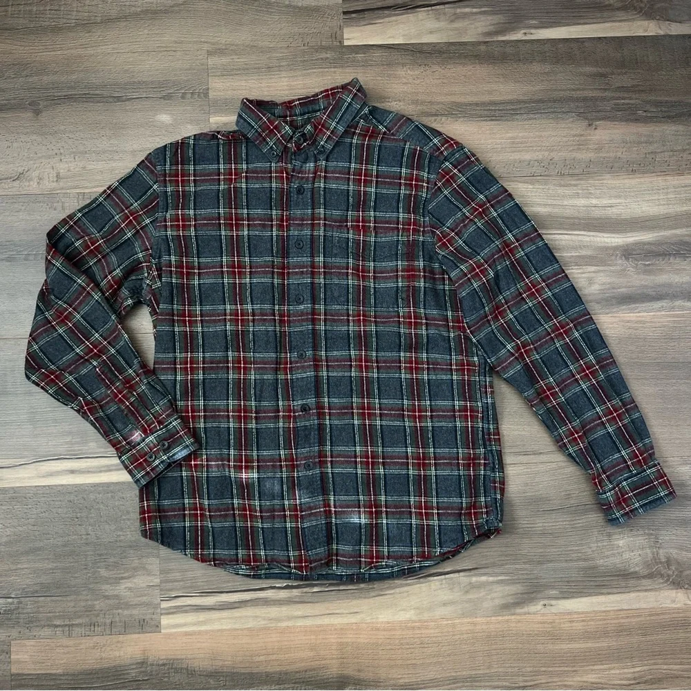 L.L. Bean Men's Scotch Plaid Flannel Shirt - Traditional Fit- Grey/Red - Sz M